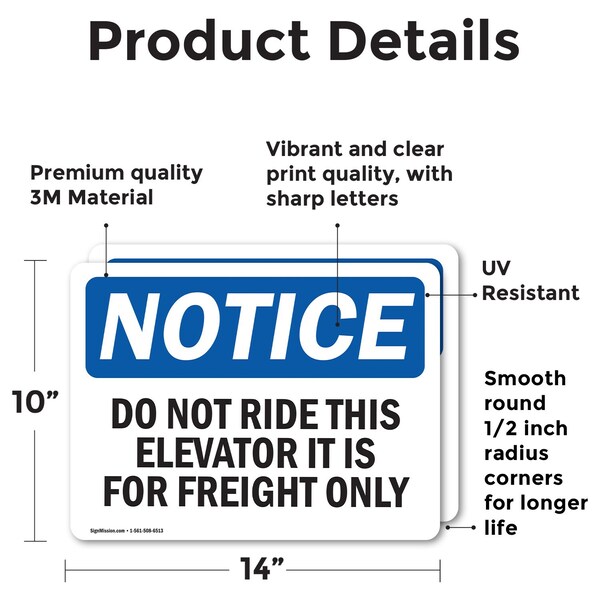 Do Not Ride This Elevator Freight Only, 14 In W X Rectangle, Vinyl Decal